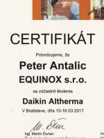 EQUINOX, s.r.o. - certifikát Daikin VRV 2017